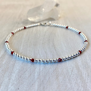 3mm Sterling Silver Balls Anklet with Siam Red Swarovski Crystals