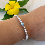 4mm Shiny Ball Sterling Silver with Genuine Larimar Stone Bracelet