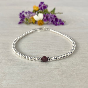 3mm Sterling Silver Shiny Balls & October Tourmaline Bracelet