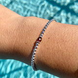 3mm Sterling Silver Shiny Balls & January Garnet Bracelet