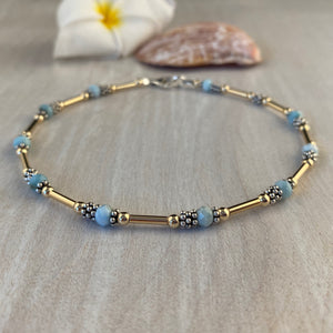 Gold-filled Tubes With Genuine Blue Larimar Stone Anklet