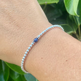 3mm Sterling Silver Shiny Balls & September Sapphire Bracelet