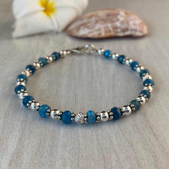 Blue Apatite Stone with Sterling Silver Bracelet