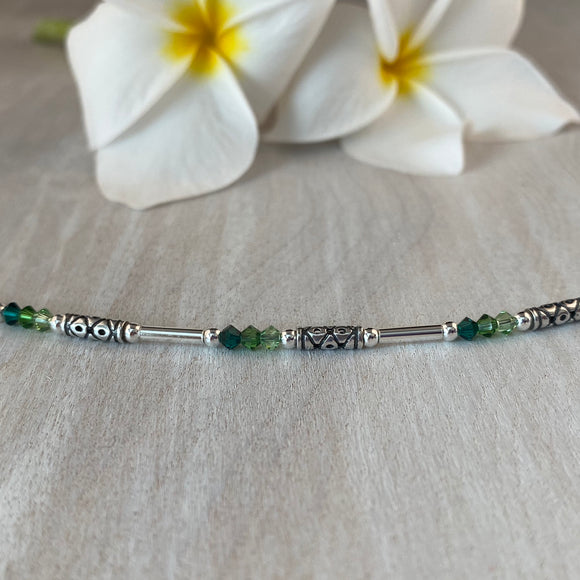 Handmade Turkish Sterling Silver Tubes With Green Swarovski Crystals