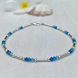 Sterling Silver Tubes With Vibrant Blue Swarovski Crystals