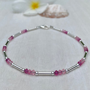 Sterling Silver Tubes With Pink Swarovski Crystals