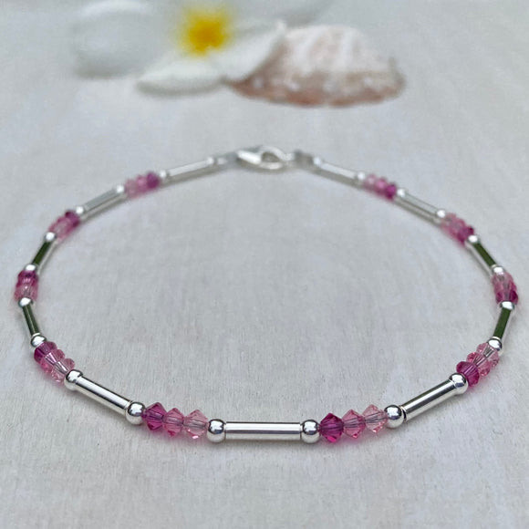 Sterling Silver Tubes With Pink Swarovski Crystals