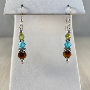 Sterling Silver, Peridot, Swarovski Crystal, & Tiger’s Eye Stone Earrings