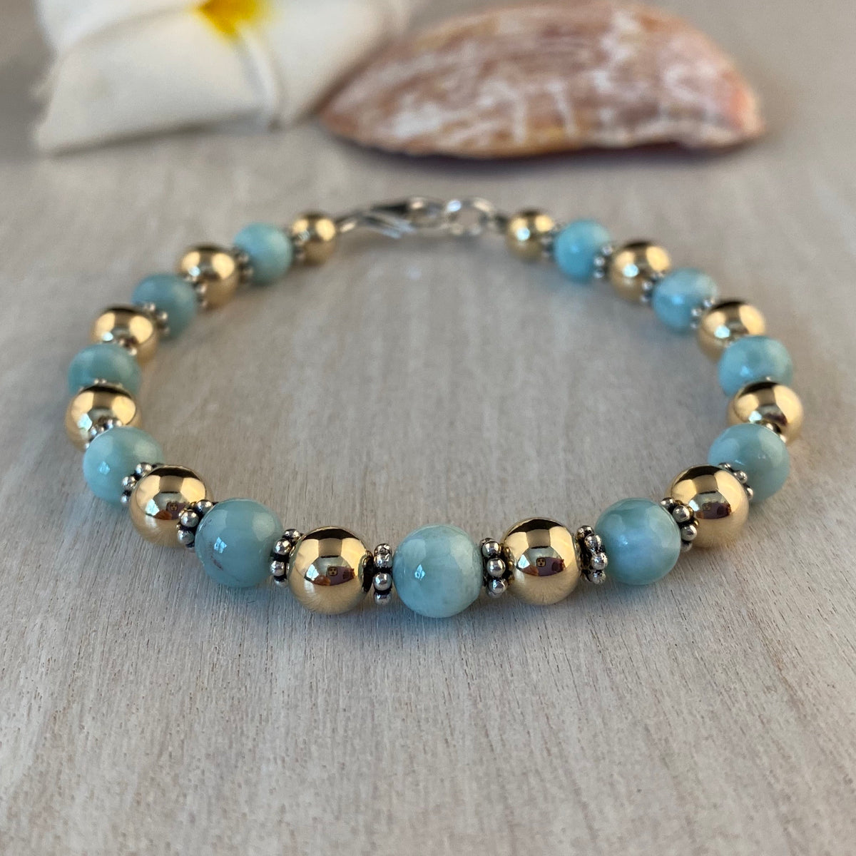 Larimar Stone with 14k Goldfilled & Sterling Silver Bracelet Key