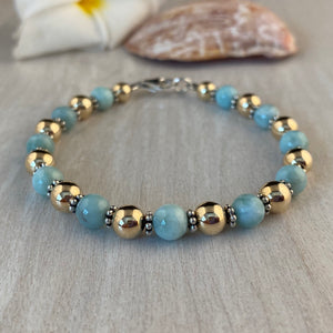 Larimar Stone with 14k Gold-filled & Sterling Silver Bracelet