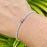 3mm Sterling Silver Shiny Balls & July Ruby Bracelet