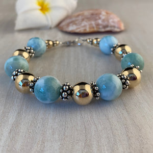 Larimar Stone with 14k Gold-filled & Sterling Silver Bracelet