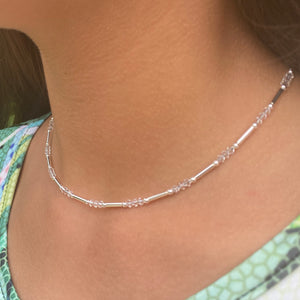 Sterling Silver Tube Necklace With Clear Swarovski Crystals