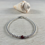 3mm Sterling Silver Shiny Balls & January Garnet Bracelet