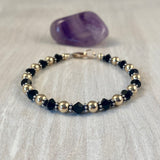 Jet Black Swarovski Crystals with 5mm Gold-Filled Shiny Beads