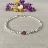 3mm Sterling Silver Shiny Balls & July Ruby Bracelet