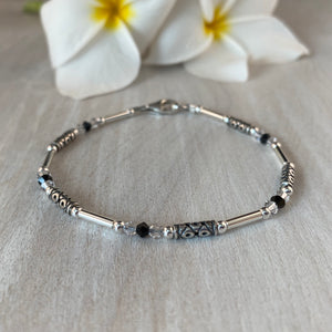 Decorative Silver Tube with Clear & Black Swarovski Crystals