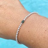 3mm Sterling Silver Shiny Balls & May Emerald Bracelet