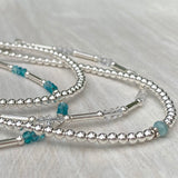 Sterling Silver 3mm Shiny Balls with Genuine Larimar Stone Anklet