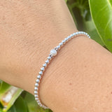 3mm Sterling Silver Shiny Balls & June Pearl Bracelet