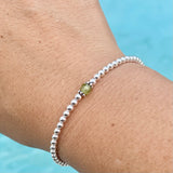 3mm Sterling Silver Shiny Balls & August Peridot Bracelet