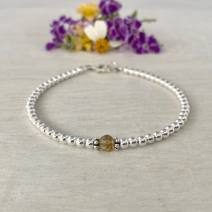 3mm Sterling Silver Shiny Balls & November Citrine Bracelet