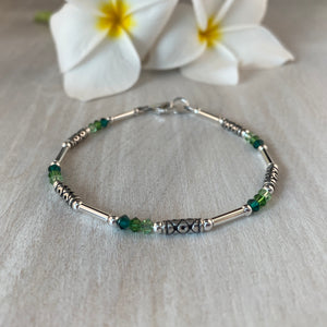 Decorative Silver Tube with Green Swarovski Crystals