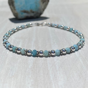 Larimar Stone & 4mm Sterling Silver Anklet