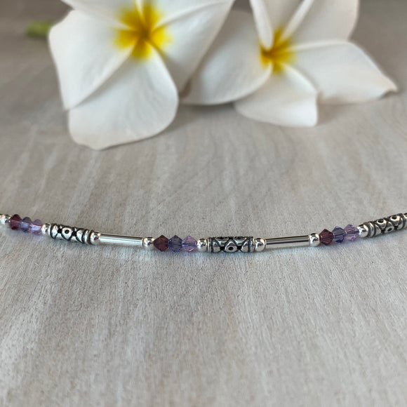 Handmade Turkish Sterling Silver Tubes With Purple Swarovski Crystals