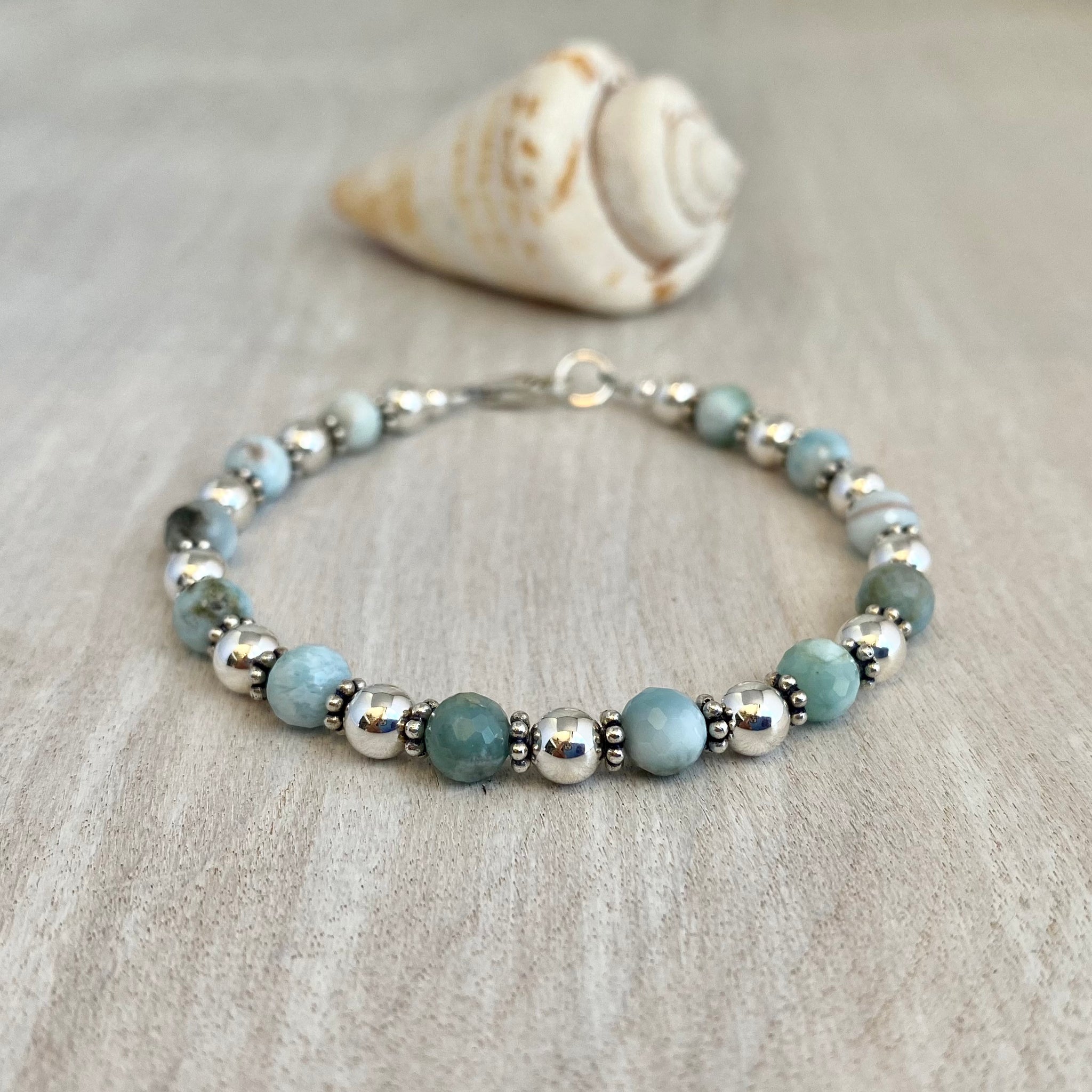 Larimar Bracelet, 7mm-7.5mm Larimar Smooth high quality Round Beads Bracelet, Larimar Beaded Bracelet, Dominican Republic Larimar Jewelry, Gift Bracelet