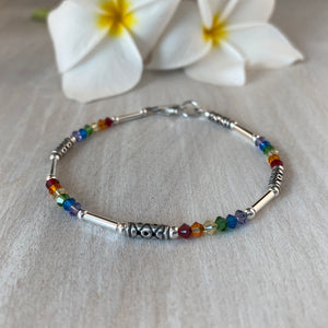 Decorative Silver Tube with Rainbow Swarovski Crystals