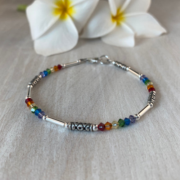 Decorative Silver Tube with Rainbow Swarovski Crystals