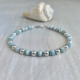 Larimar Stone with 5mm Sterling Silver Bracelet