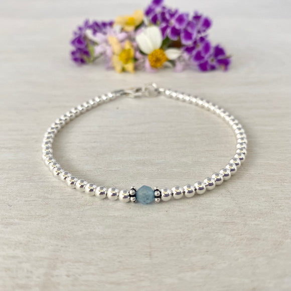 Gemstone 3mm Sterling Silver Bead Bracelet