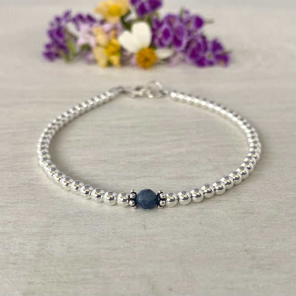 3mm Sterling Silver Shiny Balls & September Sapphire Bracelet