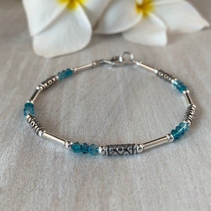 Decorative Silver Tube with Ocean Teal Swarovski Crystals Bracelet