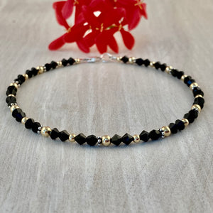 4mm Black Swarovski Crystals with 14k Gold-filled Beads Anklet