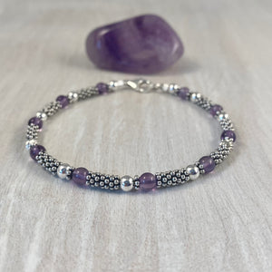 Bali Stacked Sterling Silver & Amethyst Bracelet (Or Stone of Your Choice)