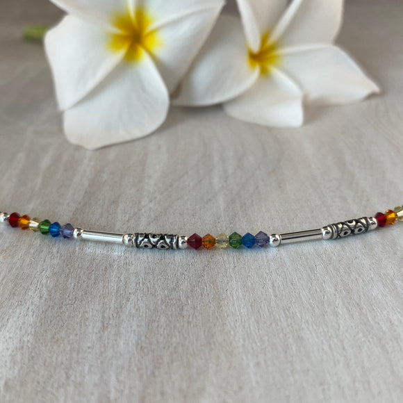 Handmade Turkish Sterling Silver Tubes With Rainbow Swarovski Crystals