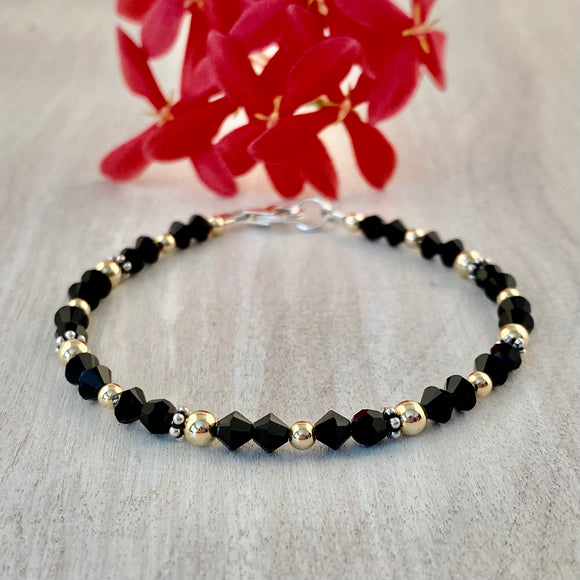 Black 4mm Swarovski Crystals with 14k Gold-filled Beads Bracelet