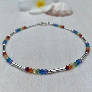 Sterling Silver Tubes With Rainbow Swarovski Crystals